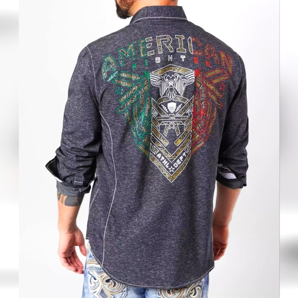 🆕️American Fighter Longsleeve Black Vindicate Stretch Shirt. Men's Size: Med.